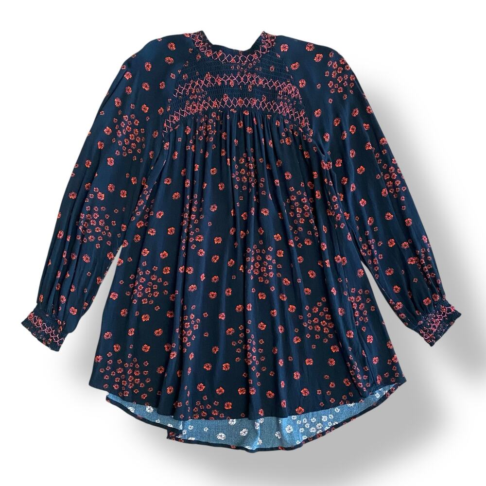 Free People Flowers in Her Hair Tunic Top Womens Size S Black Red Boho